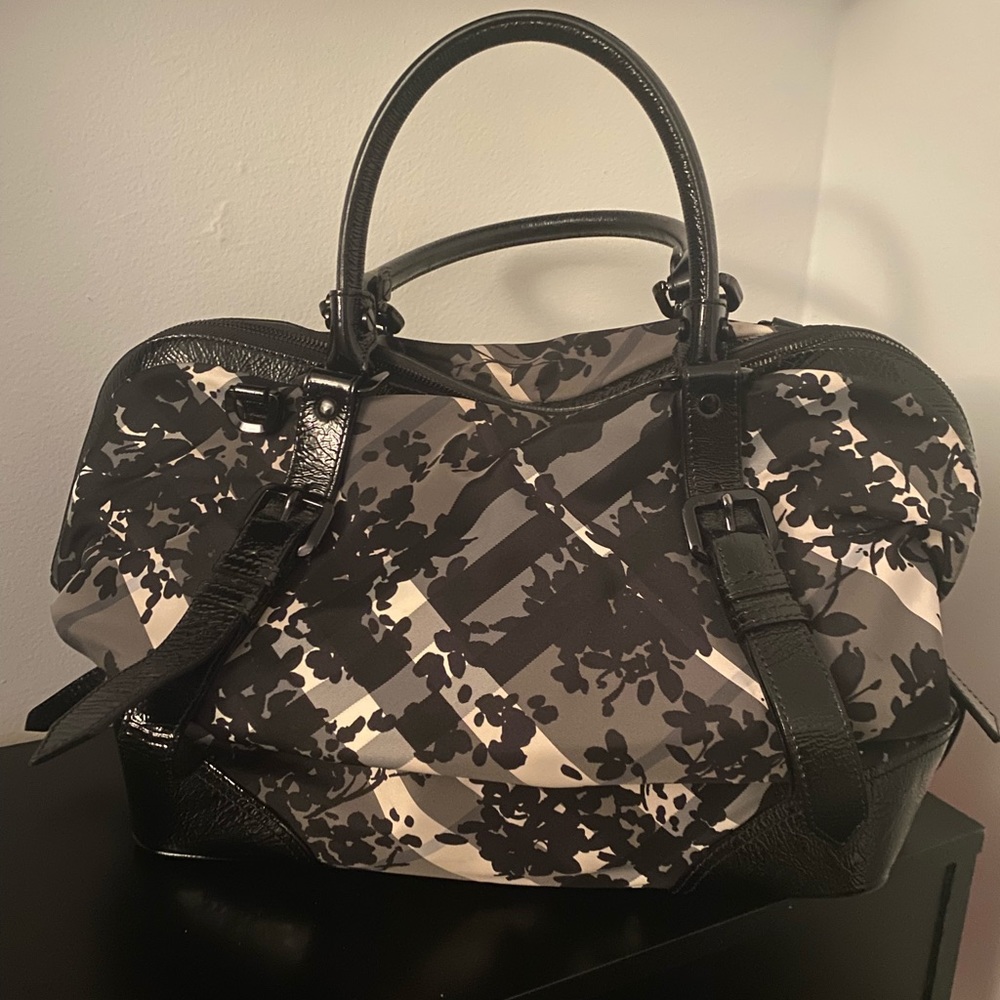 Burberry Black Floral Beat Check Satchel